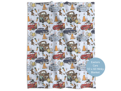 Easters Cars (Blue) Minky Throw Blanket *PREORDER*