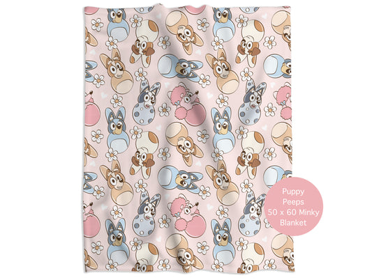 Puppy Peeps (Pink) Minky Throw Blanket *PREORDER*