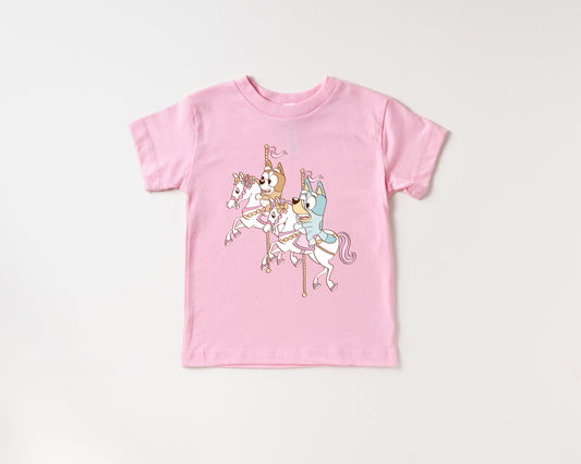 Carousel Sisters - 5T Pink Kids Tee *READY TO SHIP*