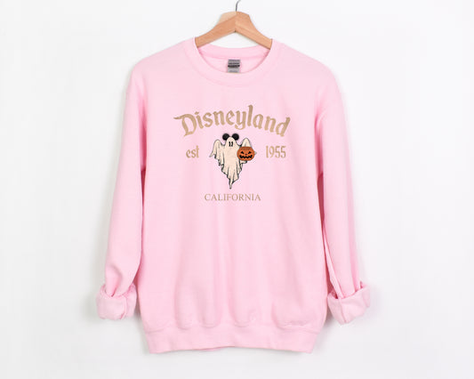 D*Land Ghost Mick - XL Pink Adult Fleece Sweatshirt | Neutral ink *READY TO SHIP*
