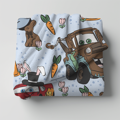 Easters Cars (Blue) Minky Throw Blanket *PREORDER*