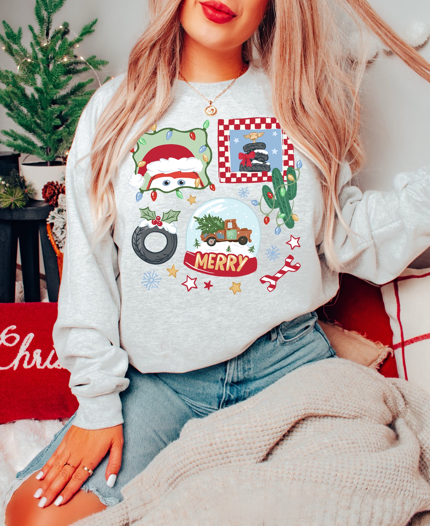 Merry Christmas Cars - Adult Fleece Sweatshirt