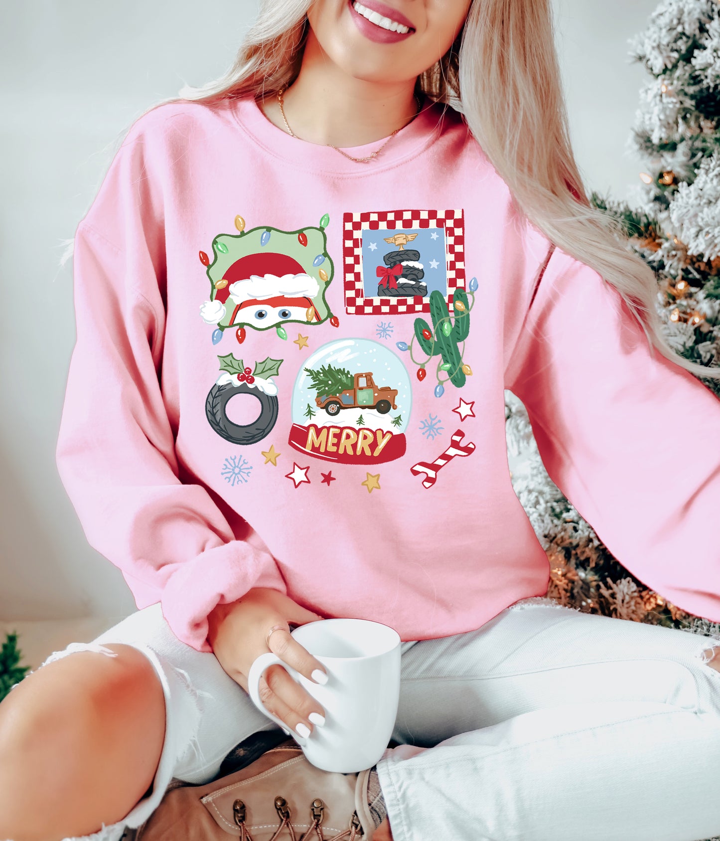 Merry Christmas Cars - Adult Fleece Sweatshirt