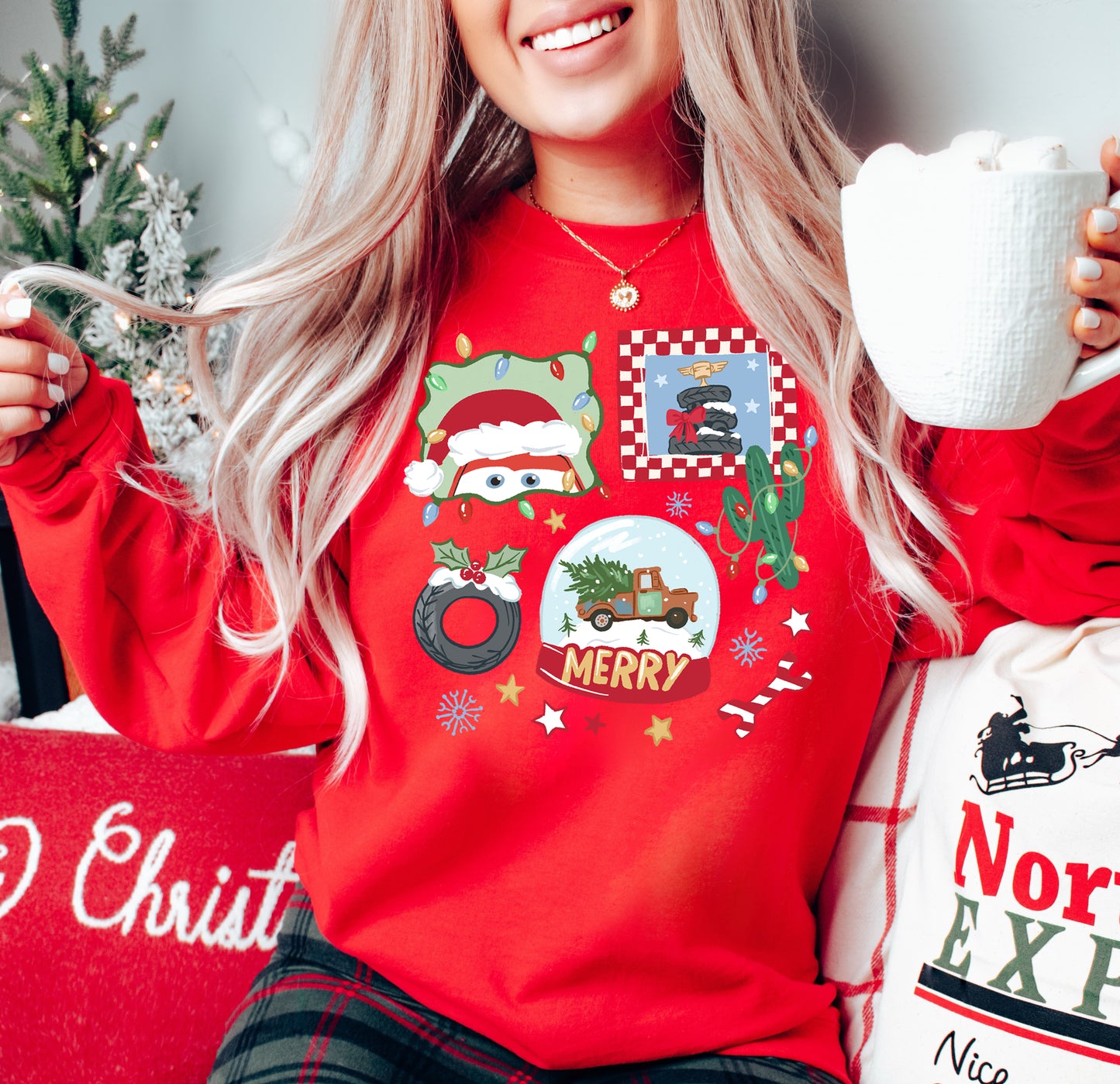 Merry Christmas Cars - Adult Fleece Sweatshirt