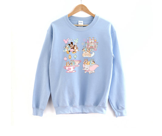 Pup Sisters at the Park - Large Light Blue Adult Fleece Sweatshirt *READY TO SHIP*