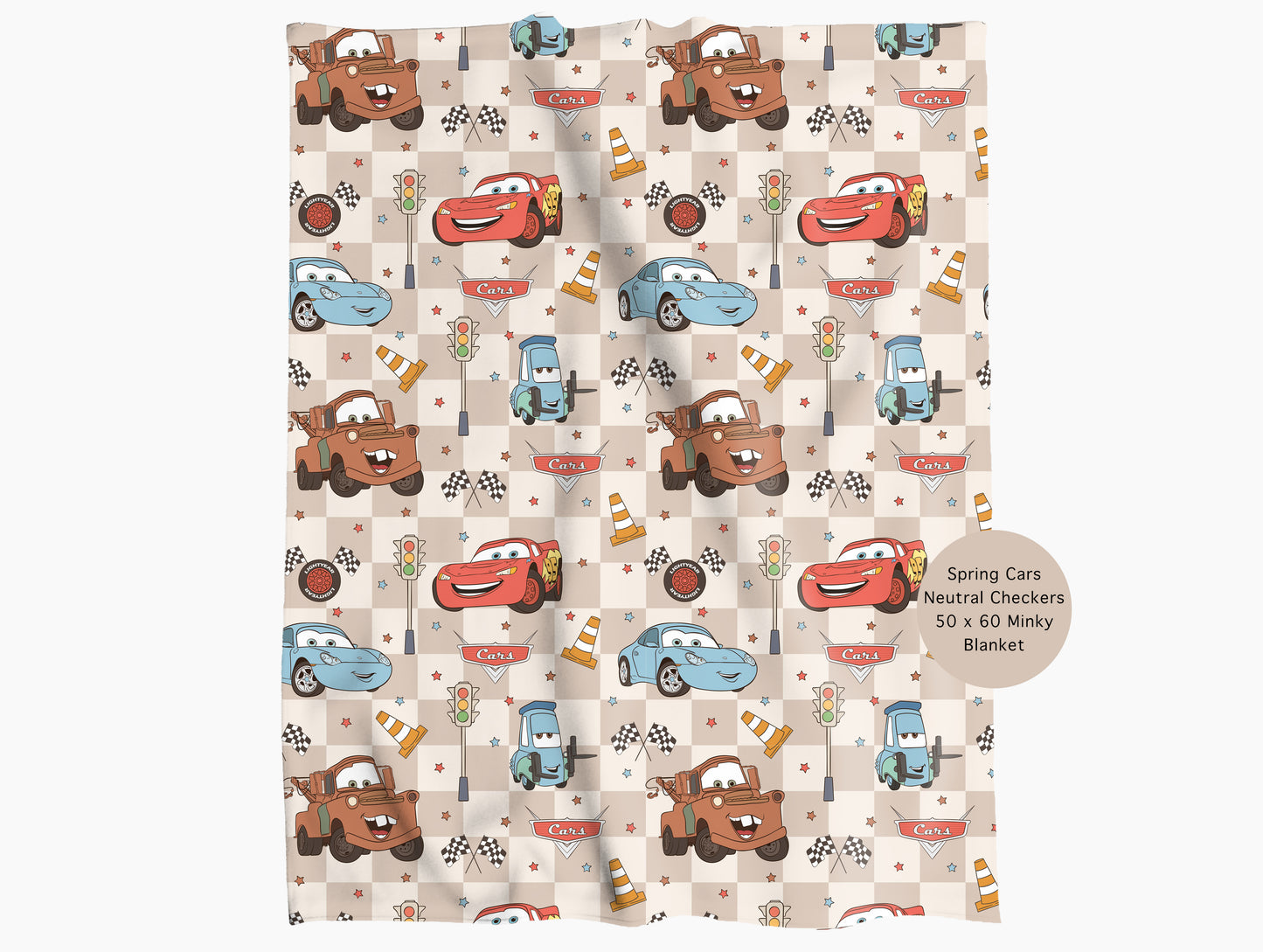 Cars (Natural) Checkers Minky Throw Blanket *PREORDER*