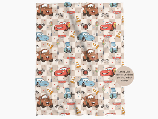 Cars (Natural) Checkers Minky Throw Blanket *PREORDER*