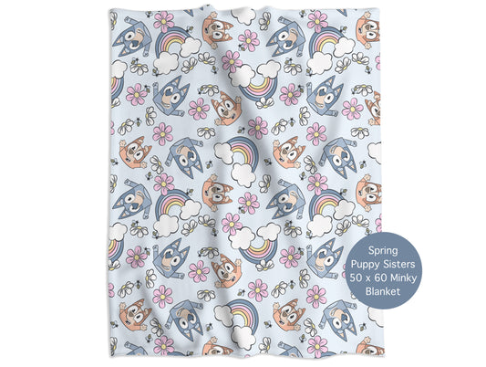 Spring Puppy Sisters Minky Throw Blanket *PREORDER*